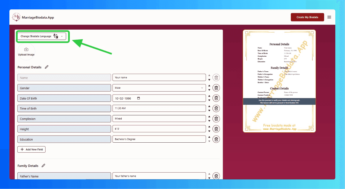 how to change biodata language
