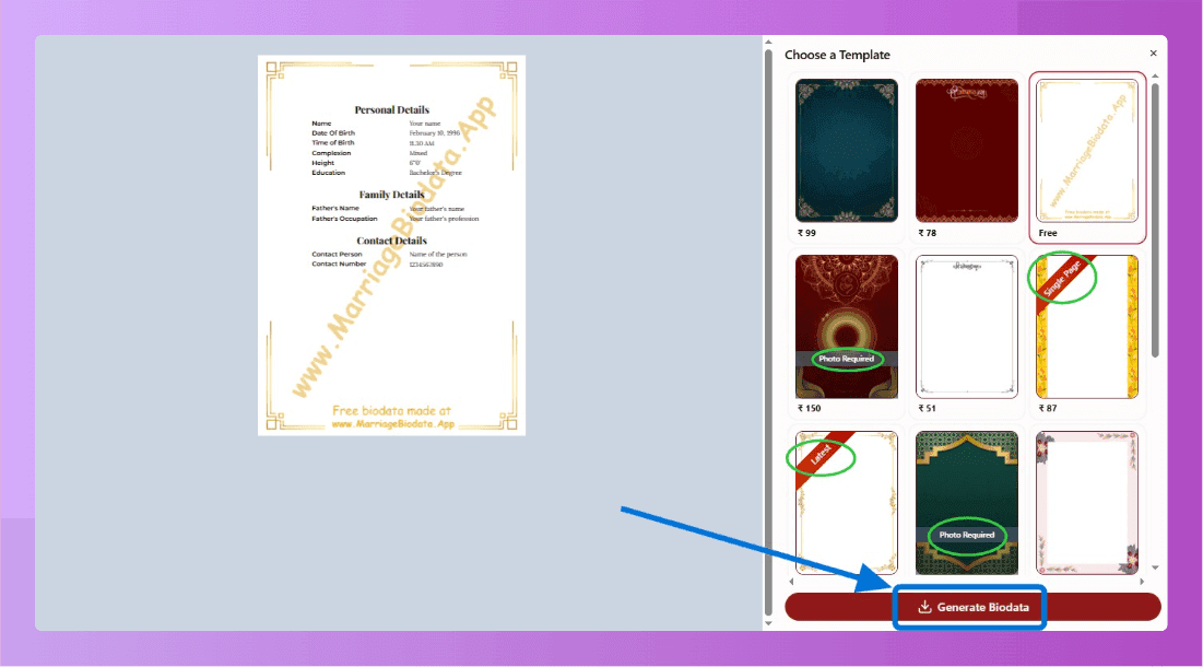 how to generate free biodata